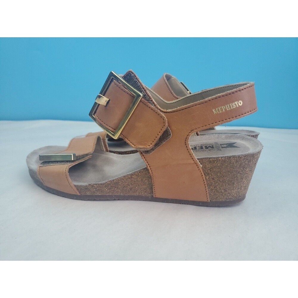 Mephisto Morgana Tan Leather Wedge Sandals Women's EUR 37 US 7 Adjustable - Picture 4 of 13